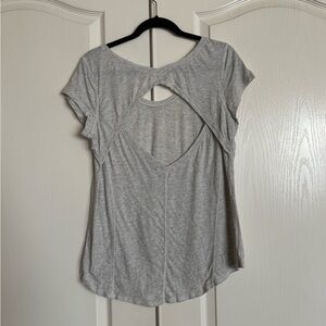 Zella gray open back round neck short sleeve tee shirt size Large